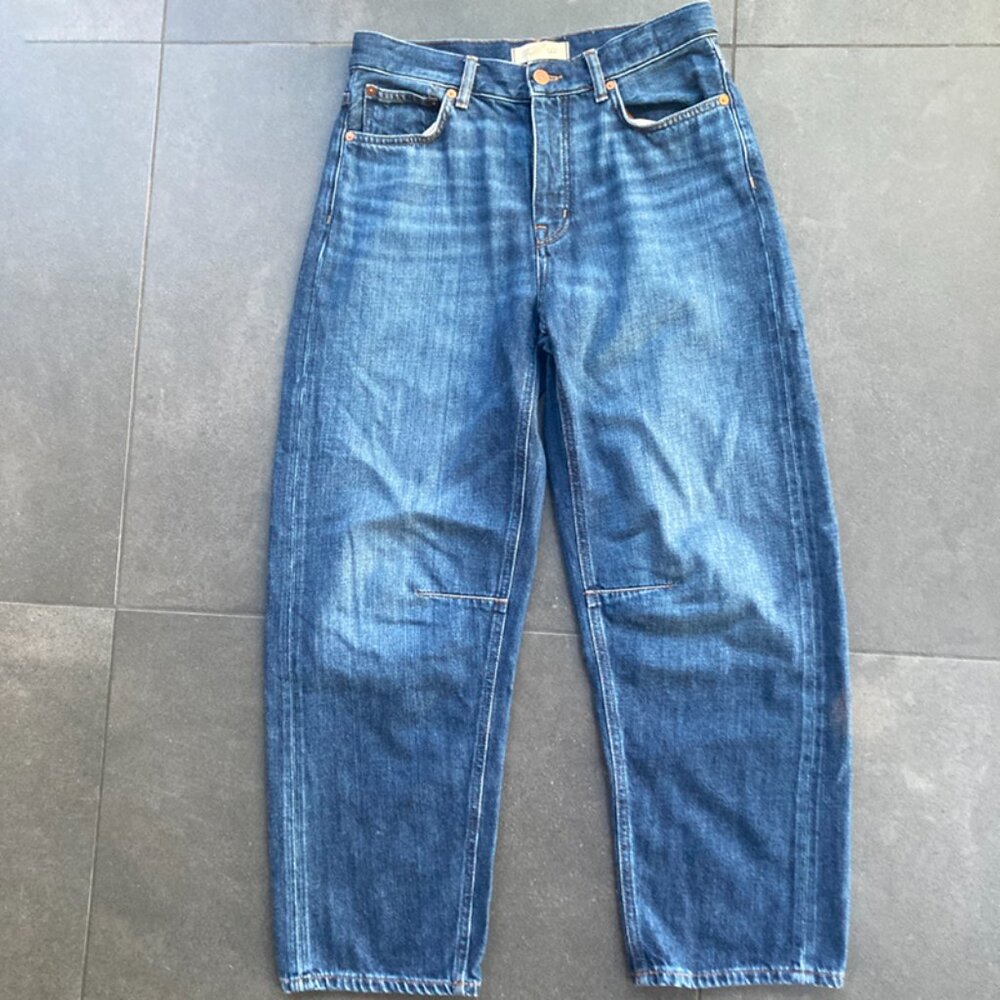 Madewell The Darted Barrel Leg Jean Leeds Wash Dark Denim Cashmere Size 25